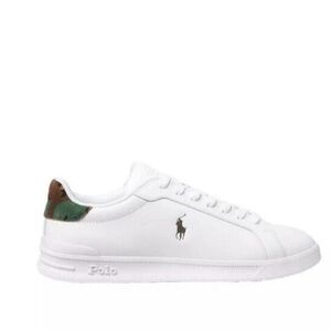 Polo Ralph Lauren Men's Heritage Court Il Leather Sneaker White/ Camo‎ Size 14